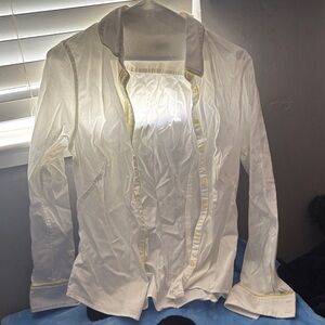Banana Republic White Button-Down Shirt with Yellow Trim